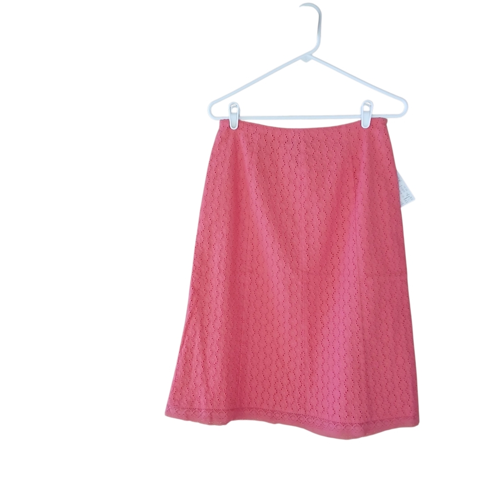 Denim & Co. Pink Eyelet A Line Stretch Cotton Midi Skirt Size 10